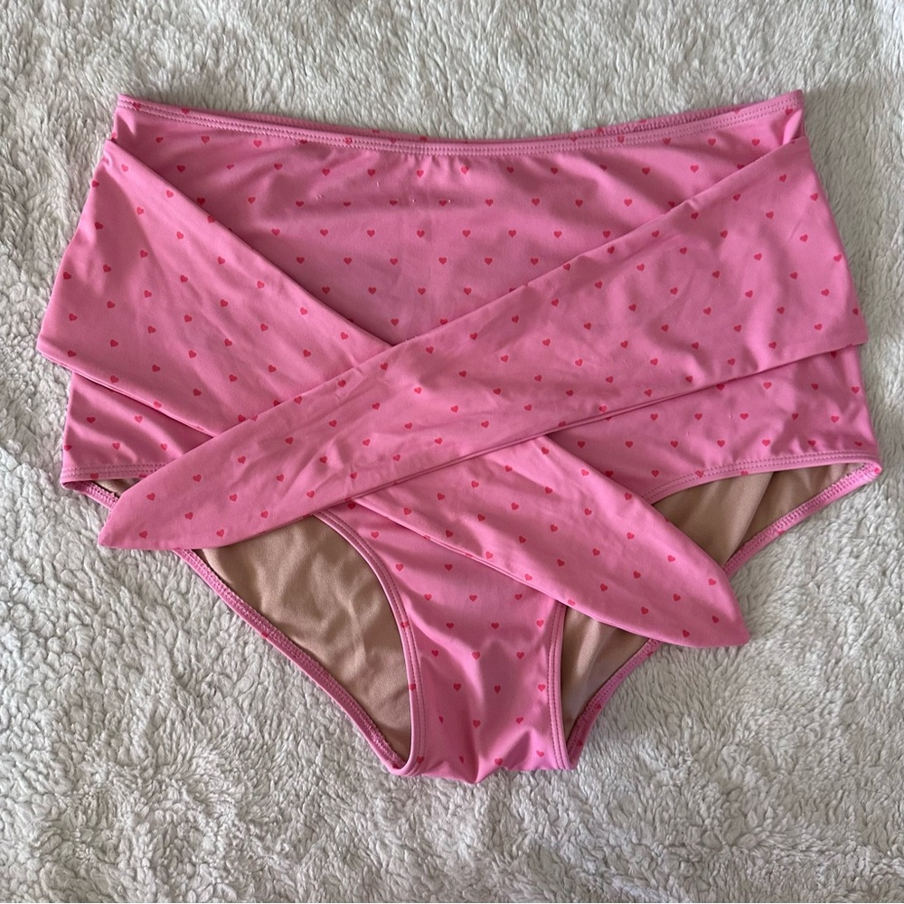 Kortni Jeane Pink Hearts tie front swim bottoms